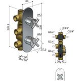 Hotbath Chap C052 inbouw thermostaat met 3-weg omstel (verticale plaatsing) geborsteld nikkel
