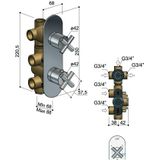 Hotbath Chap C052 inbouw thermostaat met 3-weg omstel (verticale plaatsing) geborsteld nikkel