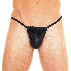 Rimba Bondage Play Echt nappa lederen heren G-String met penis pouch - zwart