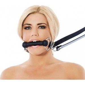 Rimba Bondage Play Paardenbit Gag met Leidsels Leer - Zwart