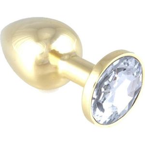 Gouden buttplug klein met kristal - transparant