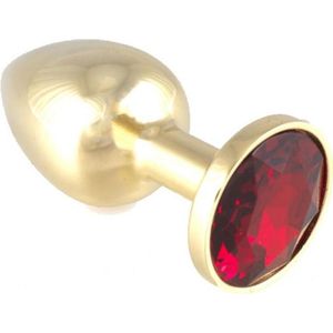 Gouden Buttplug klein met kristal rood