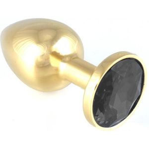 Gouden buttplug klein met kristal - zwart