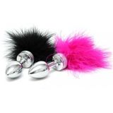 Buttplug RVS met veren - roze