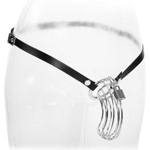 Rimba Bondage Play - Kuisheidsgordel - Leren Kuisheid Slip Met Metalen Kuisheidskooi - One Size