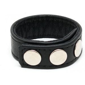 Rimba Leren Cockring met Drukknopen - Zwart