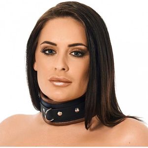 Rimba Bondage Play - Halsband - Collar -Leer Gevoerd - 7 cm Breed- Verstelbaar - Zwart - Maat M/L