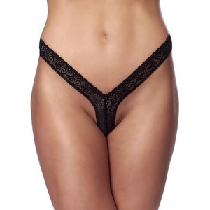 Amorable by Rimba - Erotische String - Kanten Mini Slip - Aansluitend Onderbroekje - Zwart - One Size - Polyester