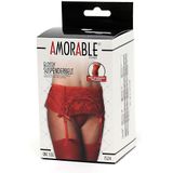 Amorable by Rimba Kanten jarretelgordel met open achterkant inclusief string en kousen - rood