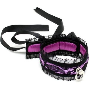Burlesque collar met ring - zwart/paars