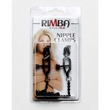 Rimba Bondage Play Verstelbare Tepelklemmen in cijfer-8 vorm met aandraaischroef en ketting - zwart