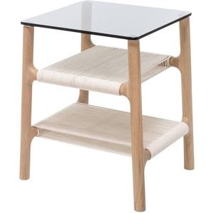 Gazzda Fawn side table houten bijzettafel whitewash - met glazen tafelblad grey - 42 x 34 cm