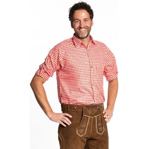 Partychimp Oktoberfest Overhemd Heren Geblokt Oktoberfest heren Carnavalskleding Heren voor bij Lederhosen Man - Polyester - Rood - Maat XL