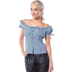 Partyxclusive Sexy Oktoberfest Blouse Dames Liesl Oktoberfest Dames Carnavalskleding Dames Carnaval Kostuum Dames - Polyester - Blauw/Wit - Maat 2XL/44