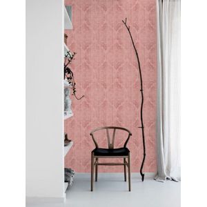 Roze Behang met Klassieke, Vintage print - Vliesbehang - 0,53x10,05 m