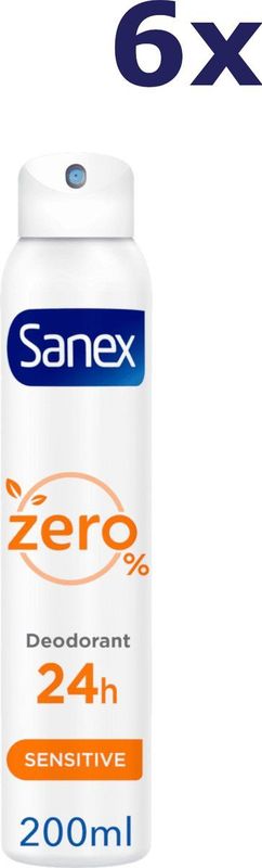 6x Sanex Deodorant Spray Zero% Sensitive Skin 200 ml