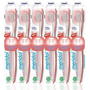 Meridol 6 stuks zachte tandenborstels voor gevoelig tandvlees en gevoelige tanden, roze