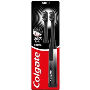 COLGATE 61019367 Batterij 360 Sonic Charcoal Soft Toothbrush met houtskool doordrenkte borstelharen reinigt op 4 manieren voor een gezonde, hele mond schoon met een vervangbare kop ,een batterij,zwart