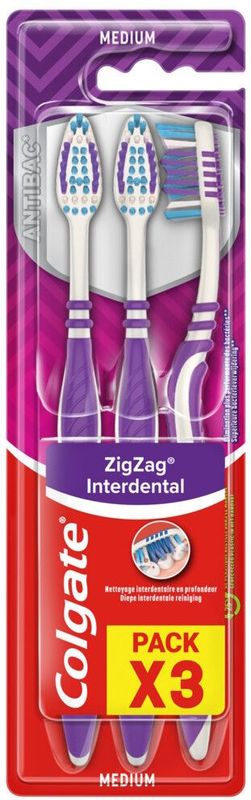 COLGATE - ZigZag Médium - Tandenborstel - X3 - Antibacterieel