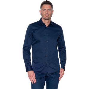 Cast Iron - Overhemd - Donkerblauw - Effen - Katoen - Lange Mouw