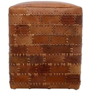 Poef Patchwork - 33x33 cm - leder - vintage cognac