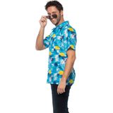 Partychimp - Hawaii Blouse - Carnavalskleding - Lichtblauw - Polyester