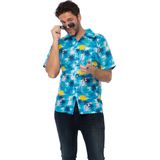 Partychimp - Hawaii Blouse - Carnavalskleding - Lichtblauw - Polyester