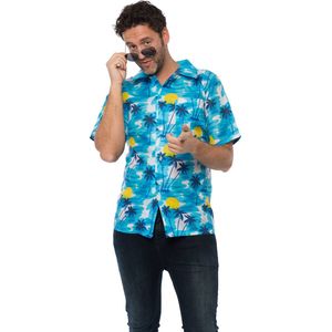 Partychimp - Hawaii Blouse - Carnavalskleding - Lichtblauw - Polyester