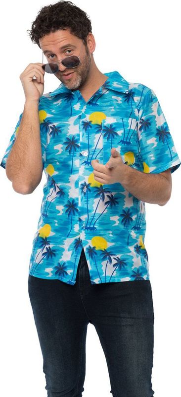 Partychimp - Hawaii Blouse - Carnavalskleding - Lichtblauw - Polyester