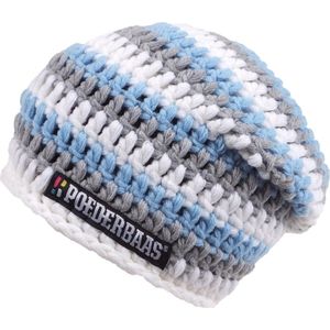 Gekleurde lange beanie wit/licht grijs/blauw - LB15870