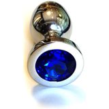 Buttplug RVS met blauw kristal - large