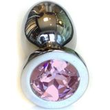 Buttplug RVS met roze kristal - large