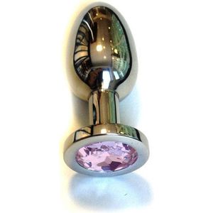 Buttplug RVS met roze kristal - large