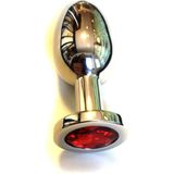 Buttplug RVS met rood kristal - large