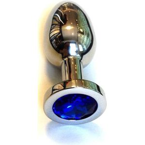 Buttplug RVS met blauw kristal - small