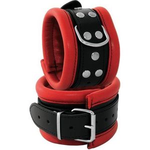 Leren enkelboeien 6.5 cm breed gevoerd -  rood/zwart