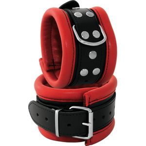 Leren enkelboeien 6.5 cm breed gevoerd -  rood/zwart