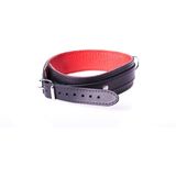 Basic Collar van Leer met Metalen D-Ring en Gesp - Zwart/rood