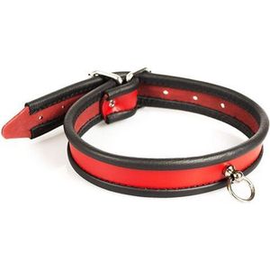 Klassieke Lederen Vrouwen Collar met Gesp en O-Ring – zwart/rood