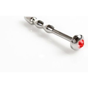 Kiotos Steel Penis Plug extra lang met rood kristal RVS