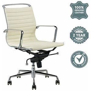 Feel Furniture - Luxe design bureaustoel van 100% rundleer - Lage rugleuning - Creme