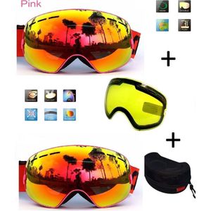 Ski bril met box en EXTRA lens Smoke Red frame Roze F type 10 Cat. 0 tot 4 - ☀/☁