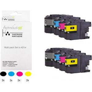 Improducts® 2x multi pack Inkt cartridges - Alternatief Brother LC-421XL LC 421 bk/c/m/y o.a. geschikt DCP-J 1050DW 1140DW 1800DW MFC-J 1010DW