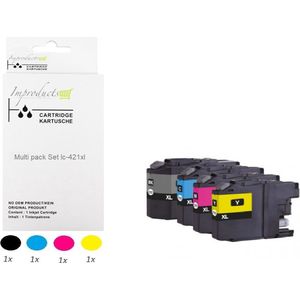 Improducts® Inkt cartridges - Alternatief Brother LC-421XL LC 421 bk/c/m/y multipack inktcartridges o.a. DCP-J 1050DW 1140DW 1800DW MFC-J 1010DW