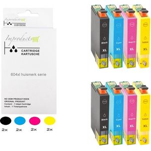 Improducts® 2x multipack 604xl / 604 inkt cartridges geschikt voor Epson Expression Home XP 2200 2205 3200 3205 4200 4205 Workforce WF 2910DWF 2930DWF 2935DWF 2950DWF 8x cartridges