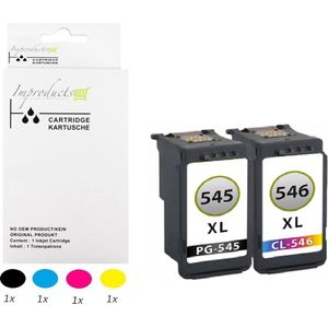 Improducts® set huismerk inkt cartridge voor Canon PG-545XL + CL-546XL voor IP2850 MG2440 MG2450 MG2455 MG2540 MG2550 MG2555 MG2950 MG3050 MG3051 MG3052 MG3053 MX494 MX495 TR4550 TS3150 TS3350 XL cartridge - Set Zwart + Kleur