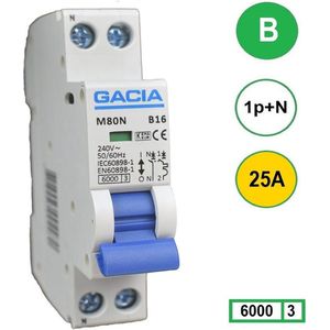 Gacia installatieautomaat 1P+N B25 6KA - M80N-B25