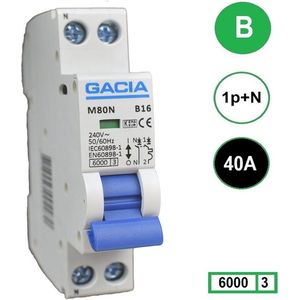 Gacia installatieautomaat 1P+N B40 6KA - M80N-B40