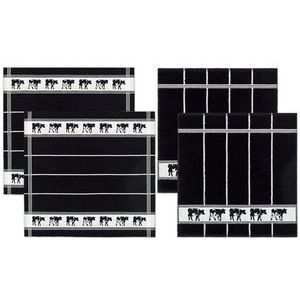 DDDDD Theedoeken en Keukendoeken Set - Set van 4 - Katoen - Koeienprint - 60x 65 cm/50x55 cm - Zwart-Wit