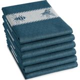 DDDDD - Bees - 6x Theedoek - Set van 6 stuks - Katoen - Honingraatprint - 60x65 cm - Bijen - Petrol